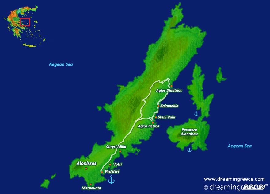 Alonissos island Map Sporades islands Greece