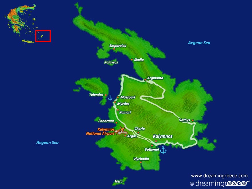 Kalymnos island Map Dodecanese Greece