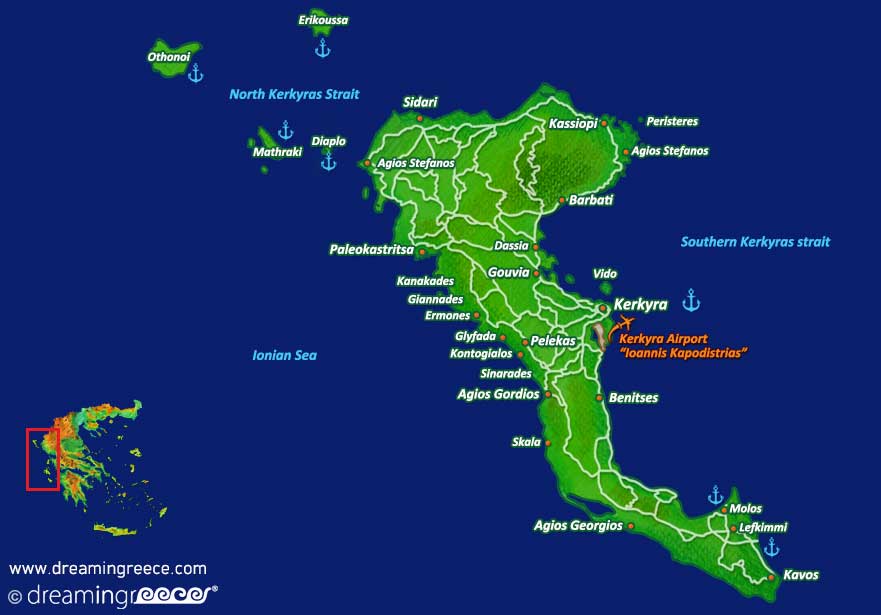 Corfu island Map Greece Ionian Islands
