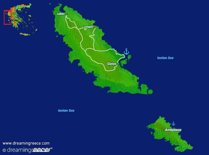 Paxos Antipaxos island Map Greece Ionian Islands