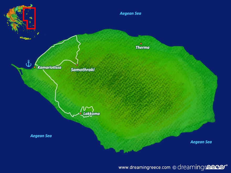Samothrace island Map Northeastern Aegean Islands Greece