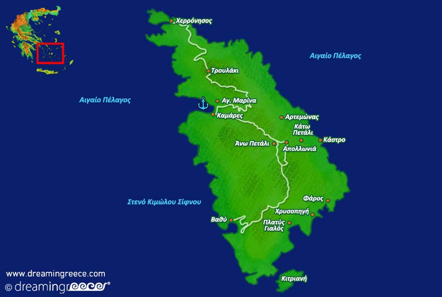 Σίφνος Χάρτης. Sifnos island map