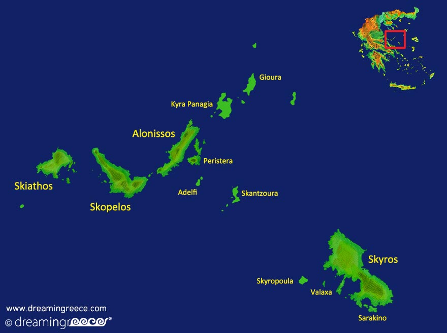 Sporades Islands Map Greece. Vacations Greek islands.