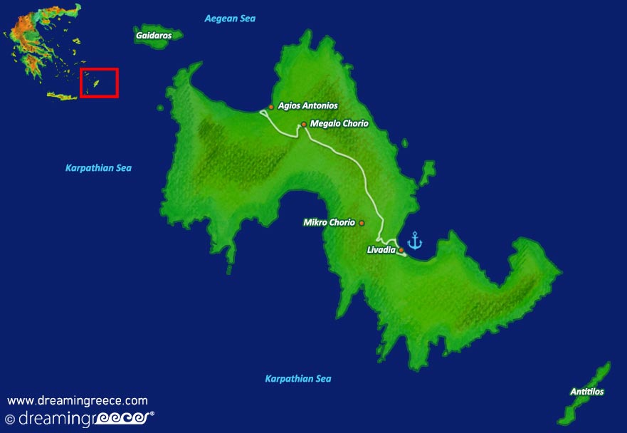 Tilos island Map Dodecanese Greece