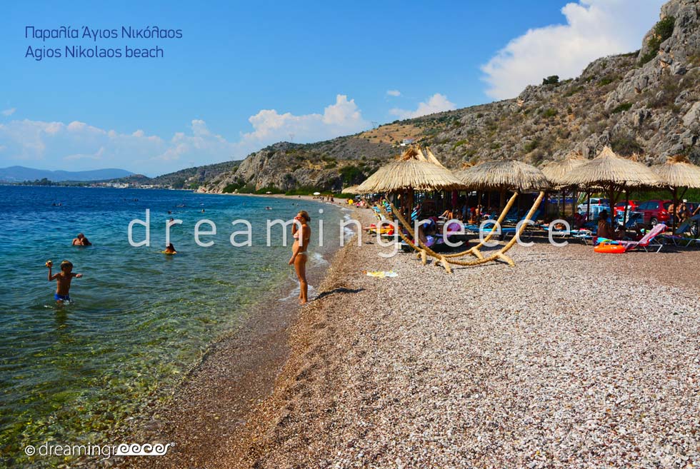 Agios Nikolaos beach. Beaches in Nafplio Greece.