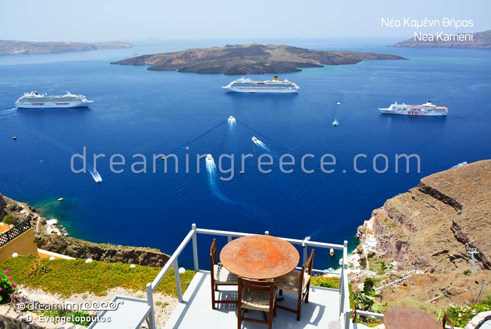 Nea Kameni Santorini island Greece. Holidays Greek islands.