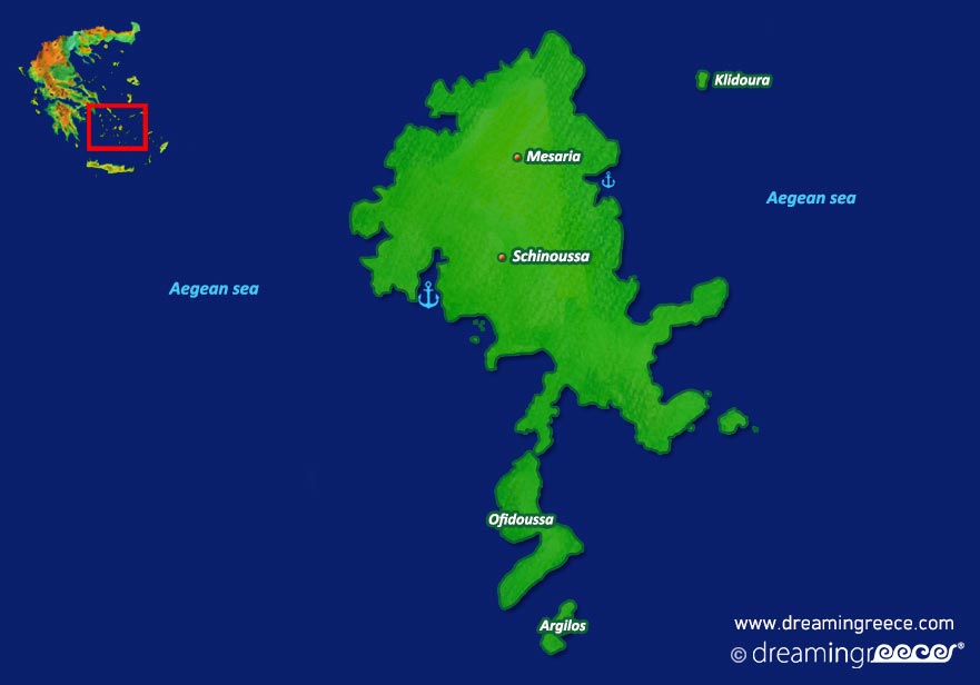 Schinoussa island Map Greece. Greek islands.